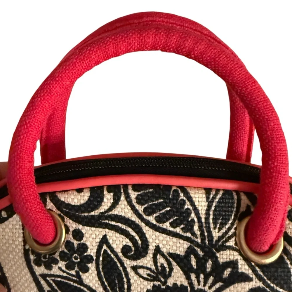 Spartina 449 Daufuskie Island Cosmetic Case Natural Black Pink Leather Trim New